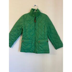 Ralph Lauren Girls Quilted Green Jacket Size 6X With Ribbed Collar & Button Pock